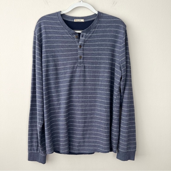 Marine Layer Men’s Double Knit Henley in Storm Blue Striped - Picture 2 of 8